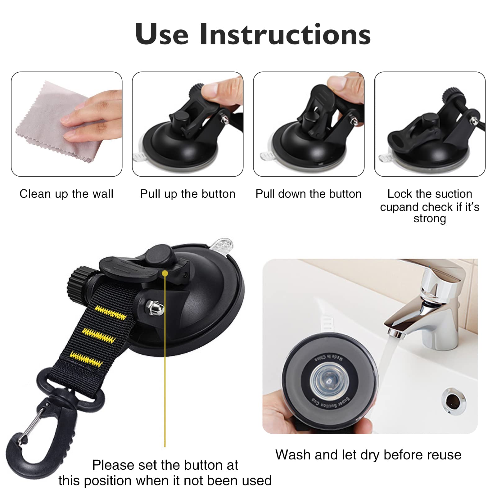 CONBOLA - Ganchos con ventosas, 4 piezas esenciales para acampar al aire última intervensión, resistente, mejorado, con ventosa, accesorios para caravana, gran potencia para caravana, barco, ventana