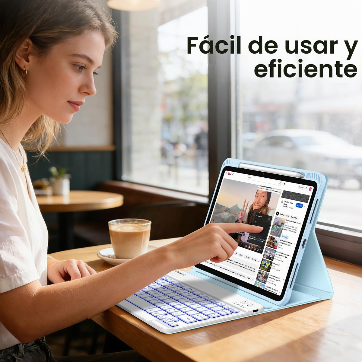 Funda con Teclado iPad Air Fintie Azul TPU Suave y Bluetooth Desmontable