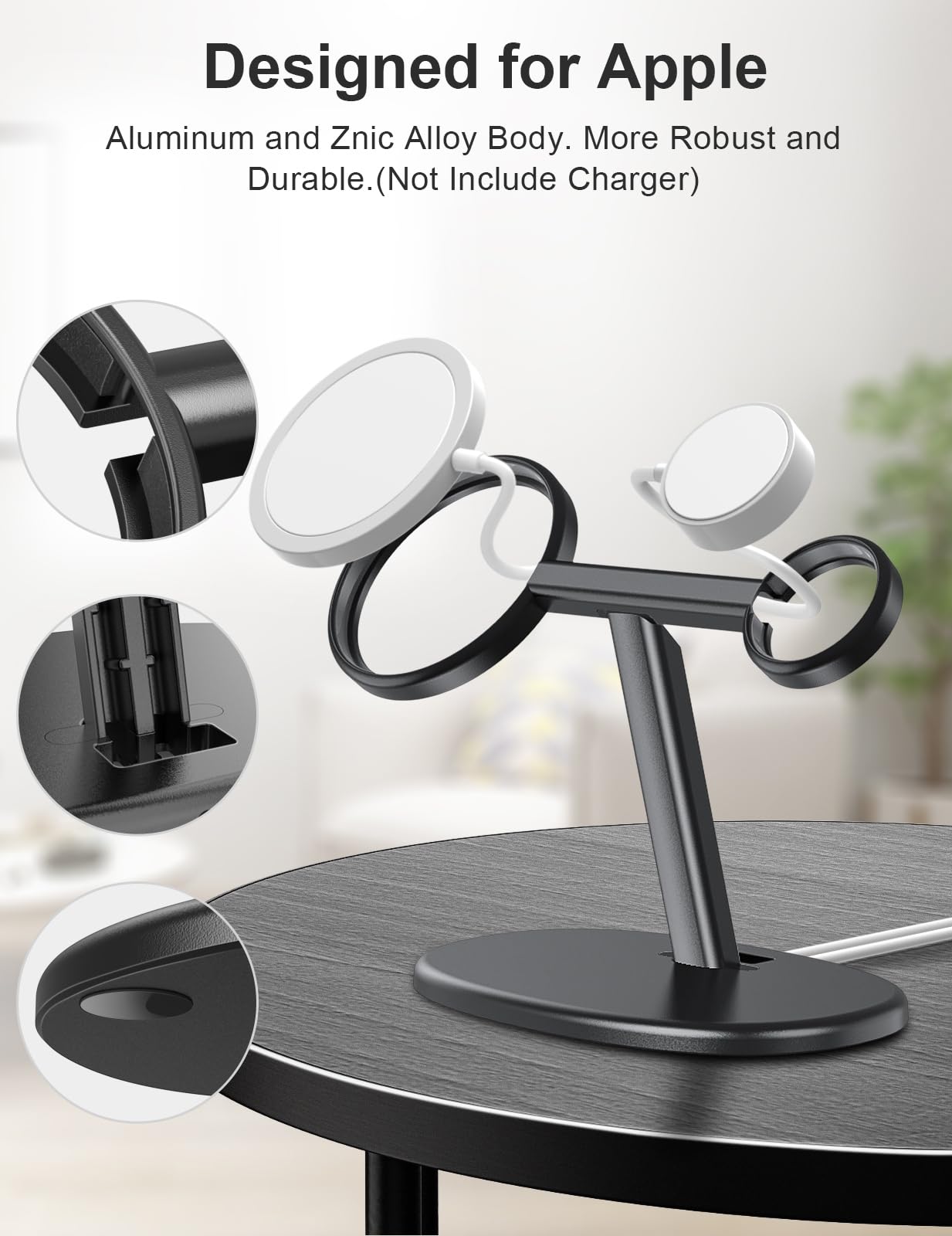 Soporte de Carga EWA MagSafe Negro con Ángulo de Visión Ergonómico para iPhone y Apple Watch