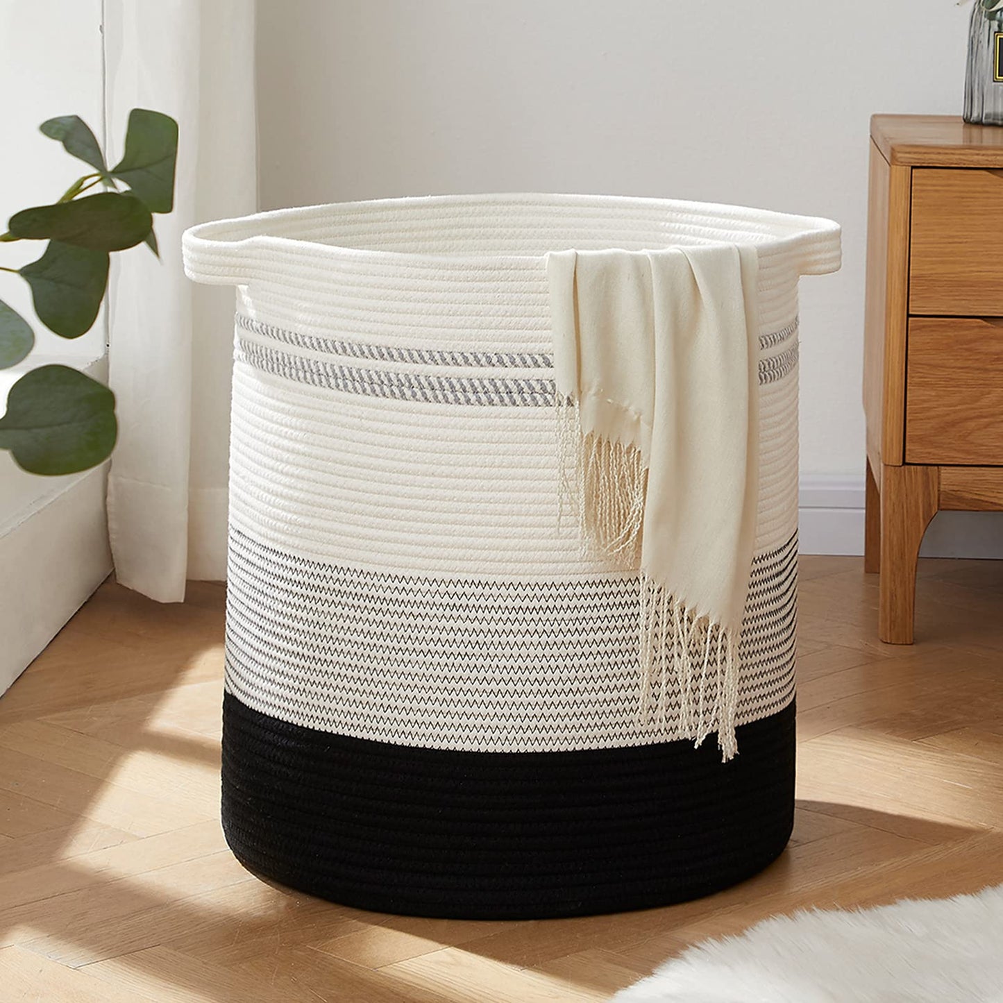 OIAHOMY - Cesta de lavandería de 80 litros, cesta de almacenamiento con asas, cesta decorativa para sala de estar, cesta de almacenamiento tejida para contenedores de juguetes, almohadas, mantas,