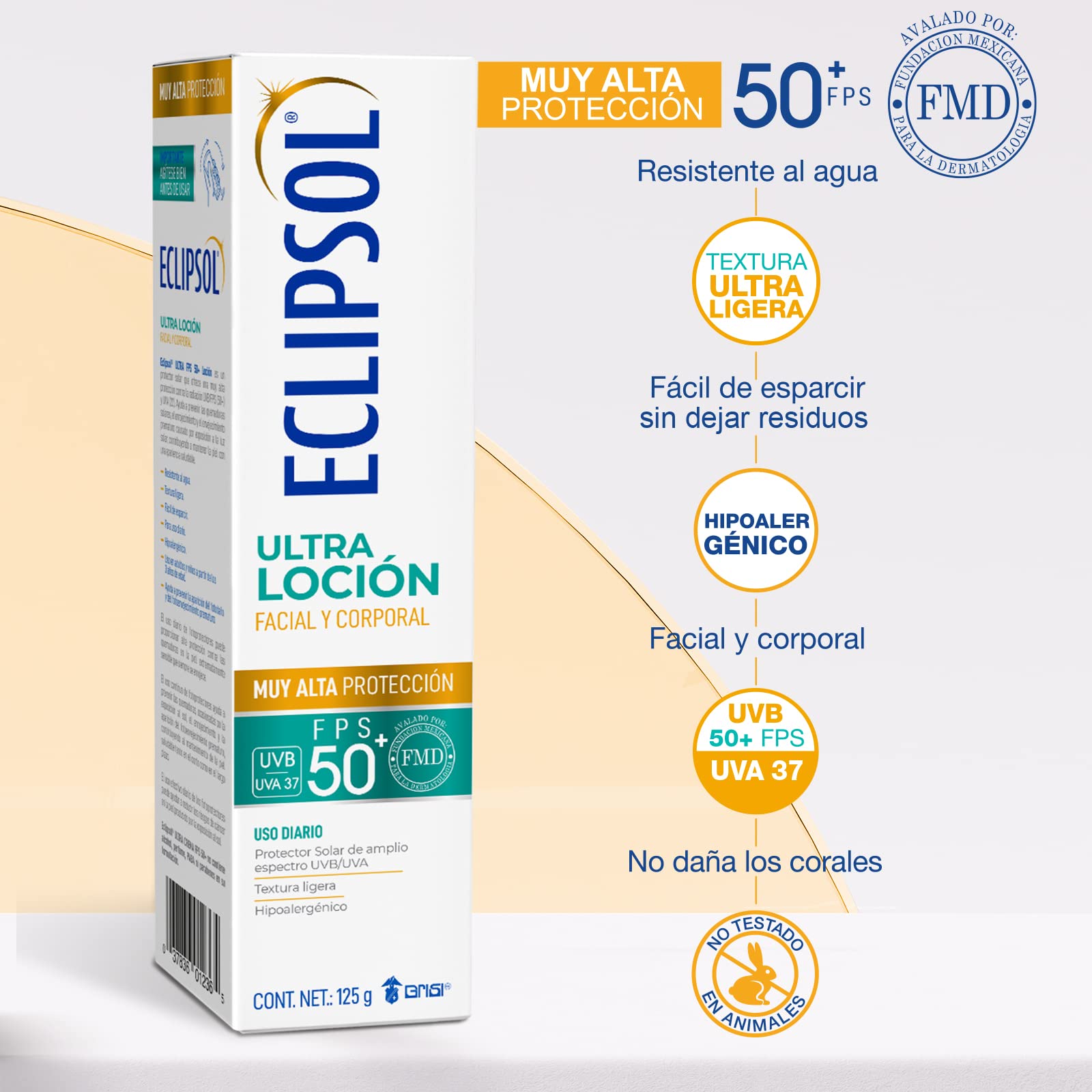 Loción Protector Solar FPS50+ Eclipsol Ultraligera Resistente al Agua