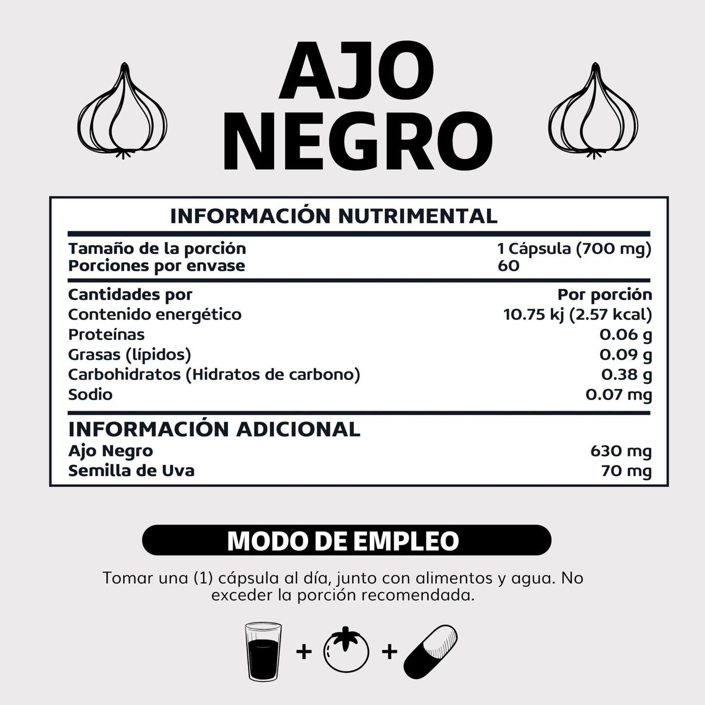 Beyond Vitamins | Ajo Negro 630mg, Cápsulas Veganas, Sin Conservantes, Sin Sabor. (60 Cápsulas)