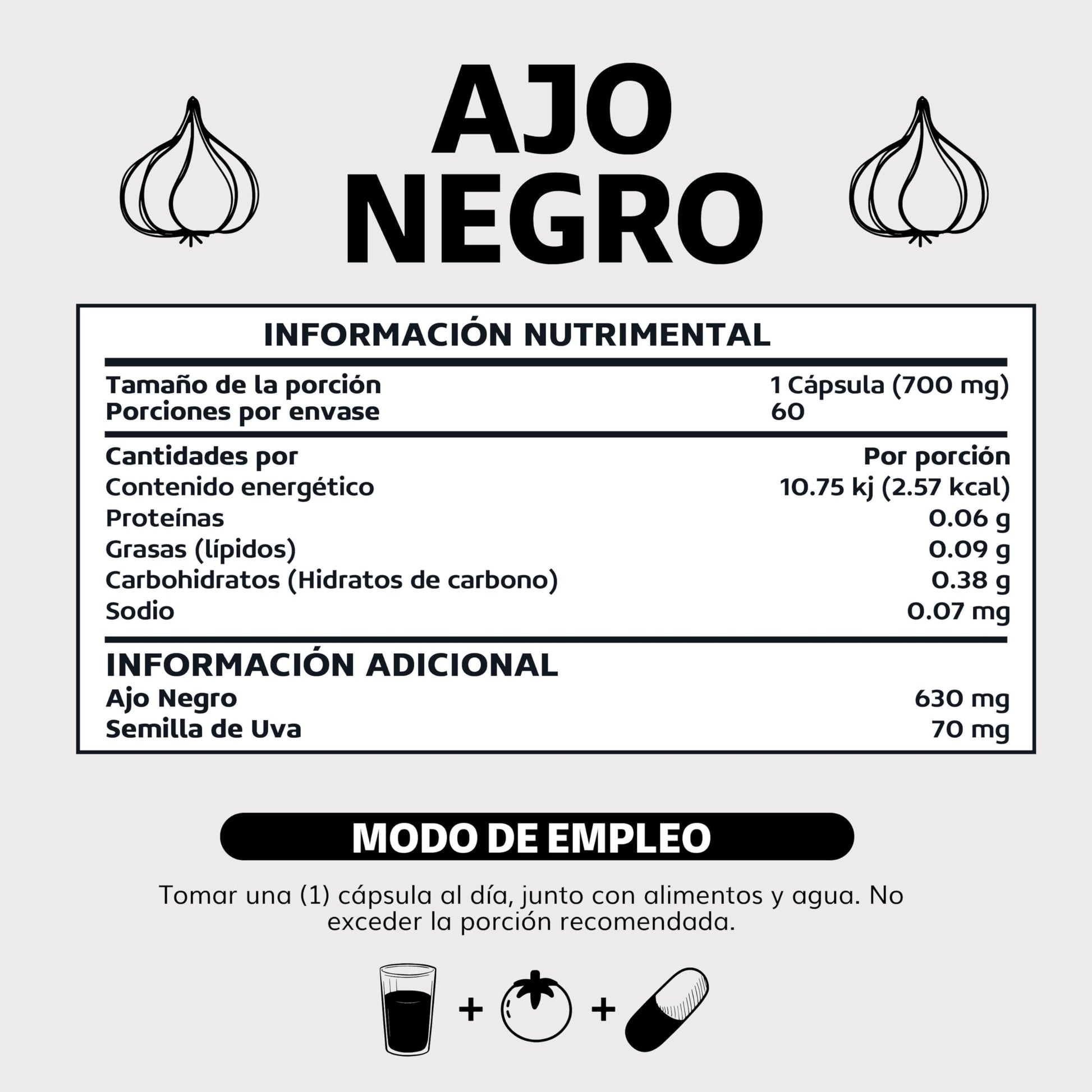 Beyond Vitamins | Ajo Negro 630mg, Cápsulas Veganas, Sin Conservantes, Sin Sabor. (60 Cápsulas)