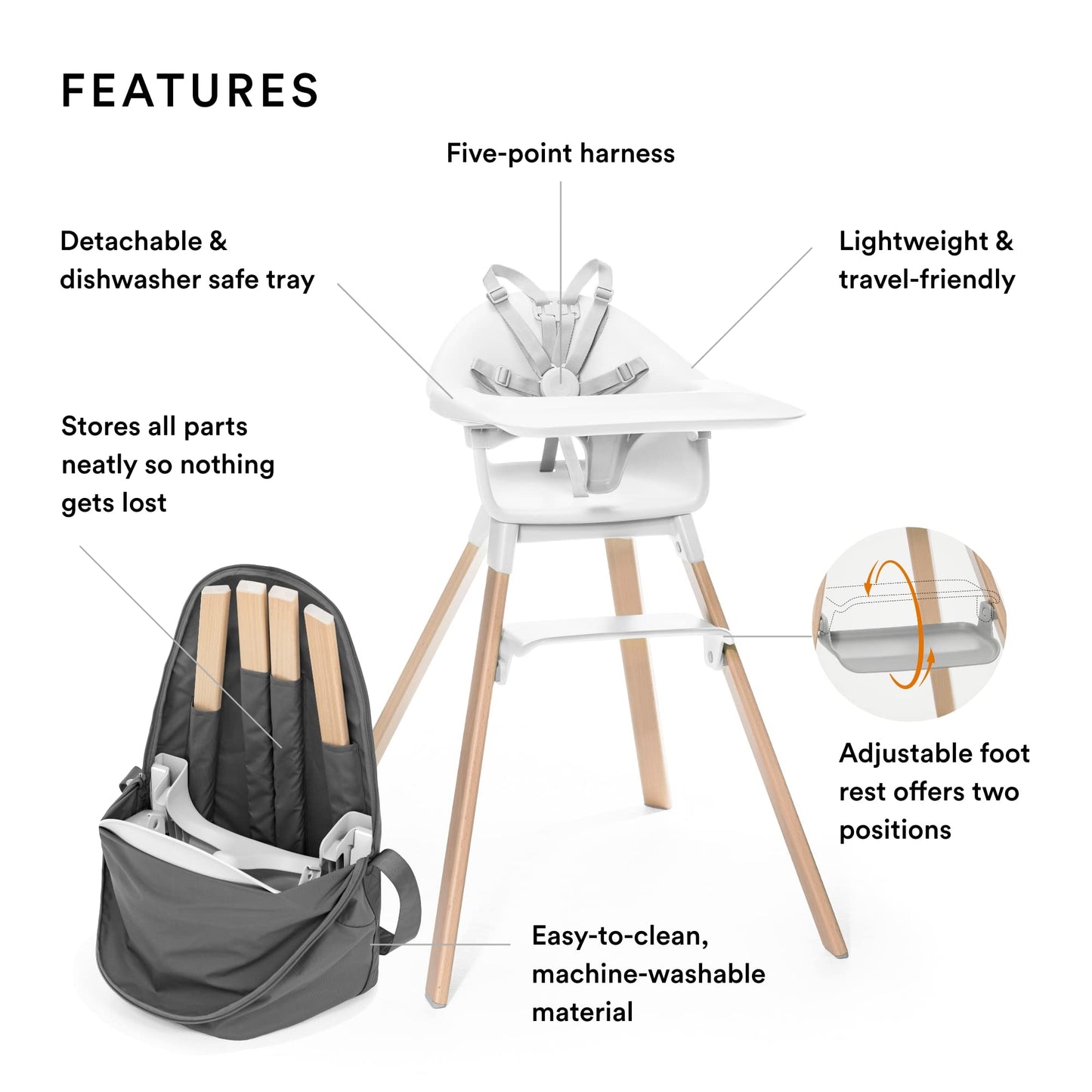 Stokke Silla Alta Clikk White con Bolsa de Viaje, para Bebés de 6 a 36 Meses