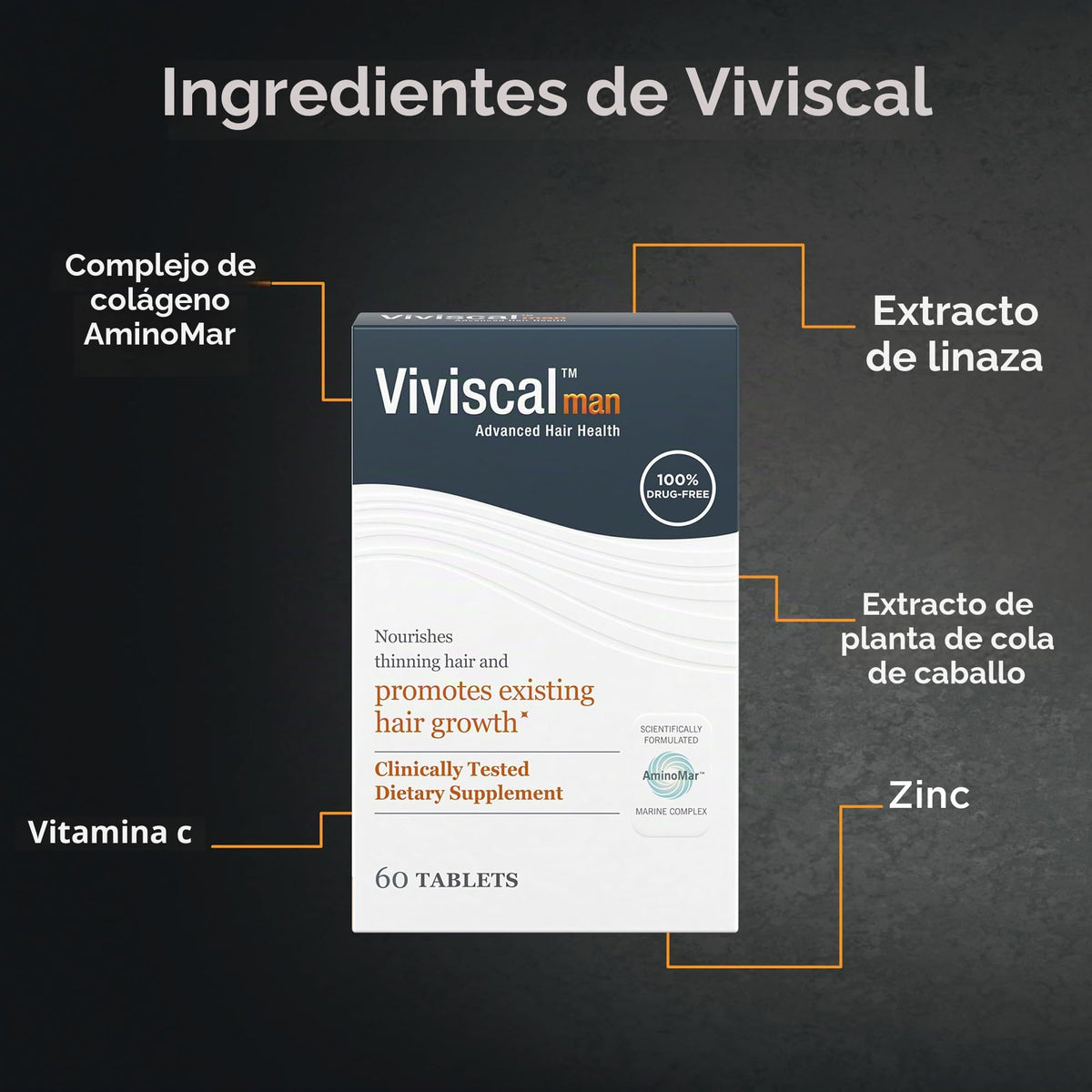 Suplementos para Crecimiento Capilar de Viviscal Hombre con Complejo de Colágeno Propietario, 60 Tabletas para Cabello Más Grueso y Abundante
