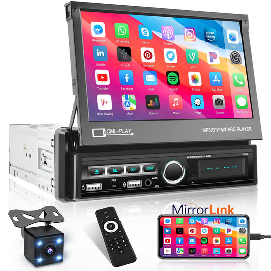 Hikity - visualización táctil de un solo din, estéreo para coche, visualización táctil de 7 pulgadas, estéreo automático con radio FM, Bluetooth, enlace de espejo, EQ, entrada USB/TF/AUX, SWC, cámara