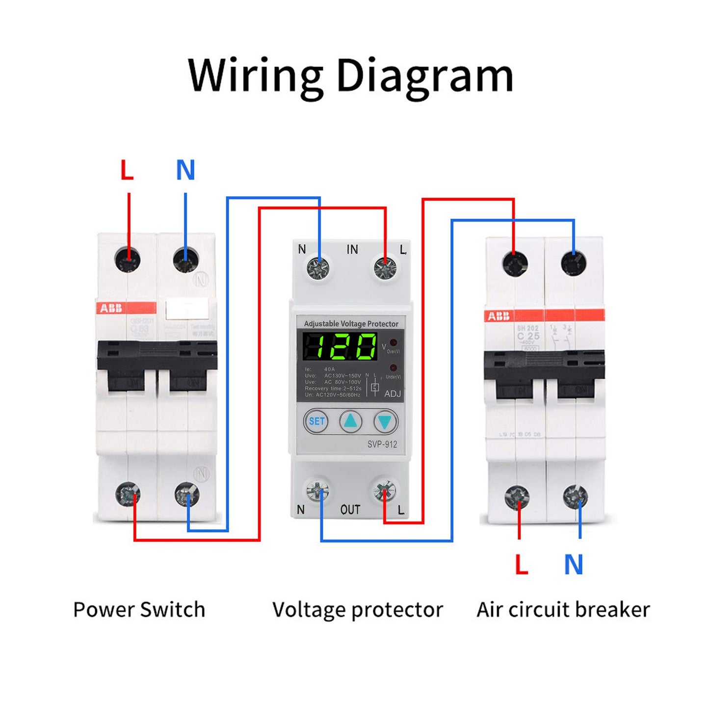 Relé Protector de Voltaje Autorrecuperación Ajustable 120 VCA 40A Digital