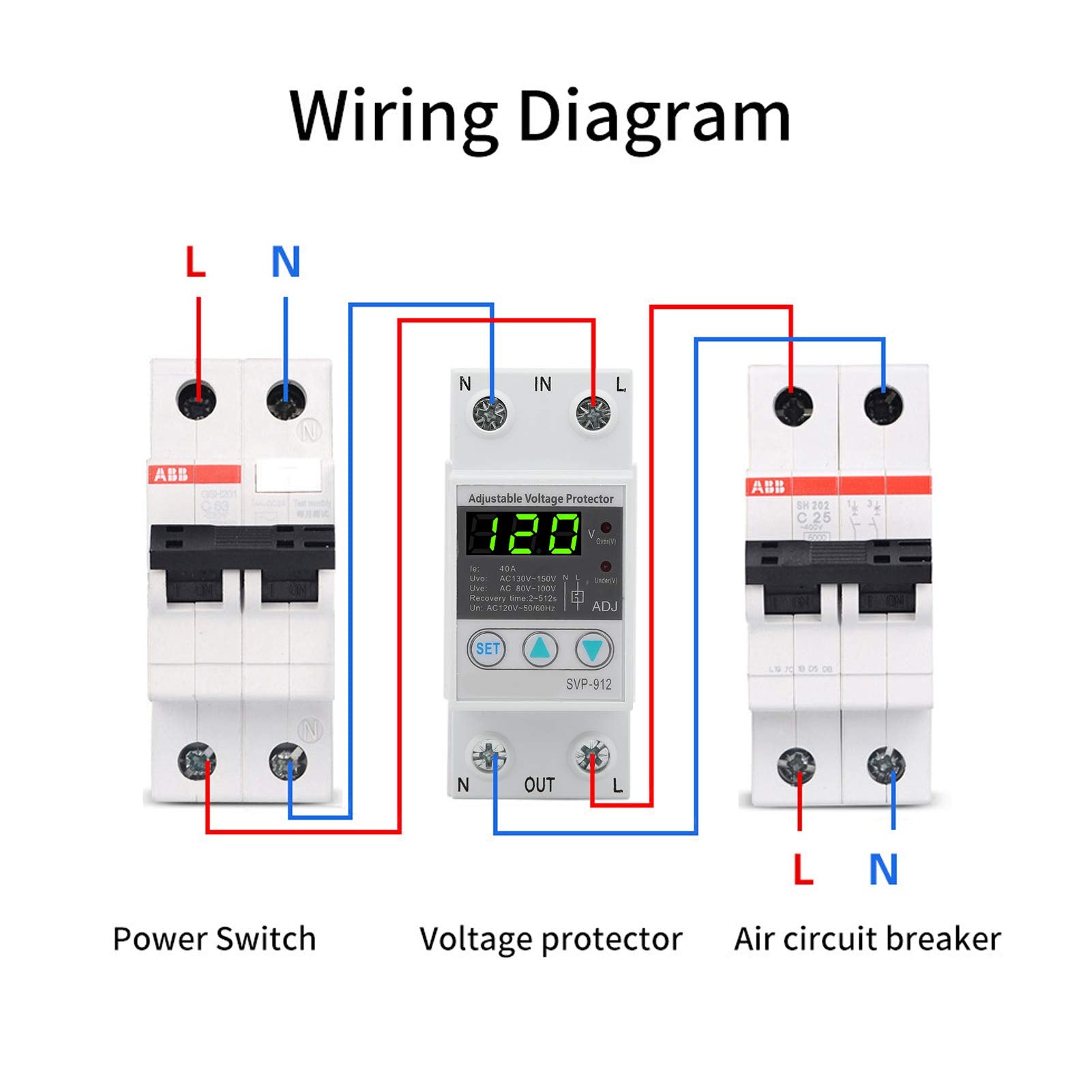 Relé Protector de Voltaje Autorrecuperación Ajustable 120 VCA 40A Digital