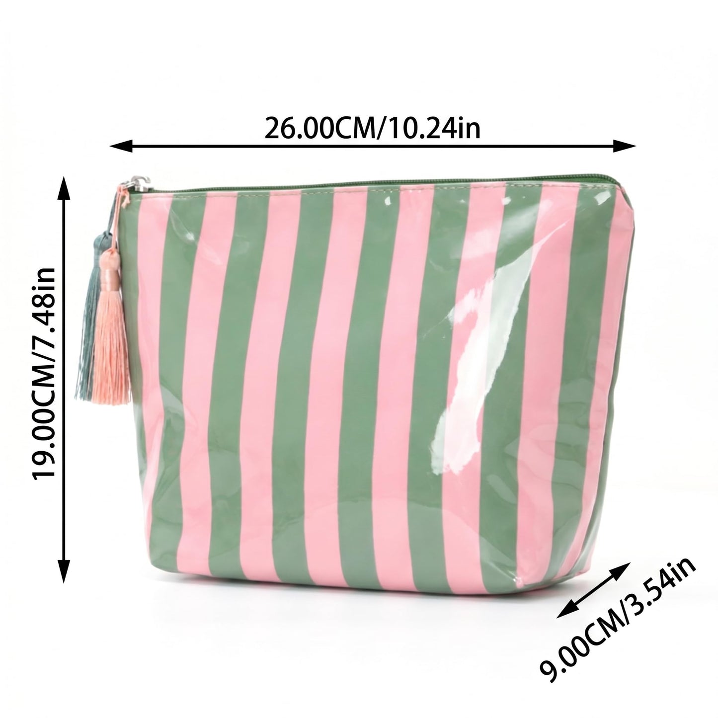 LDWZAX - Bolsa de maquillaje a rayas: bolsa impermeable para cosméticos con cierre, organizador de artículos de cambiador de viaje grande, lona y bolsa de PVC transparente para azulejos Mahjong (rosa
