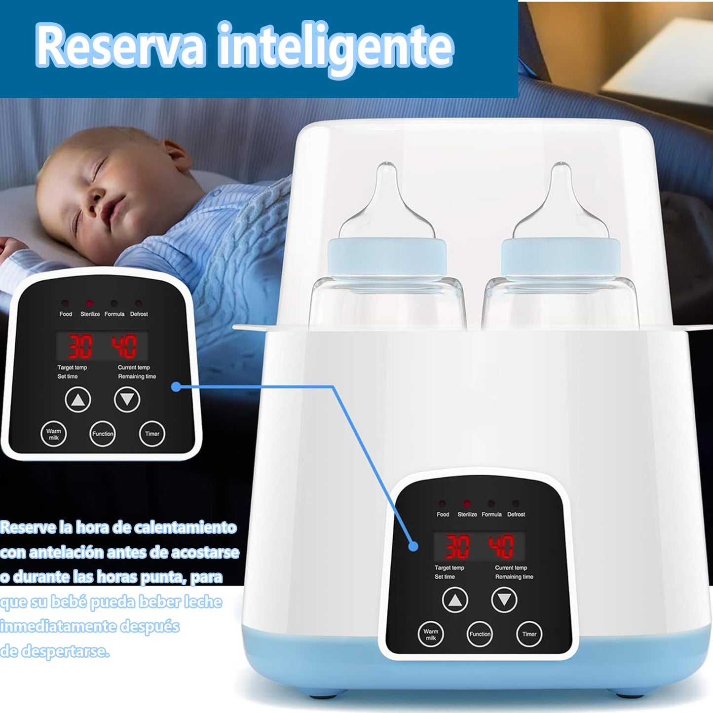 Calienta Biberones, Esterilizador con Calentador Multifuncional Portátil 6 en 1, Vaporizador de Comida para Bebé, Control de Temperatura Las 24 Horas, sin BPA para calor de Tarros de Comida para Bebé