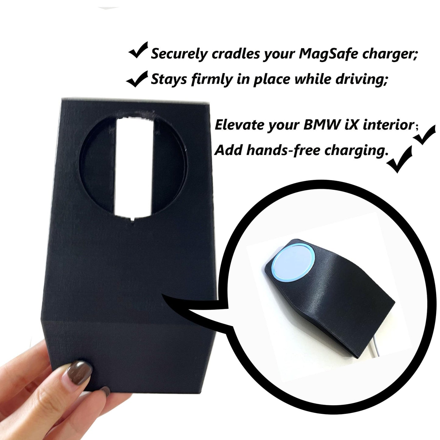JILINWEI - Soporte de carga inalámbrico negro para BMW iX, soporte para soporte de teléfono para Apple MagSafe