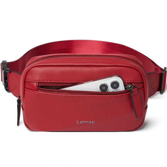 LATMAP - Riñonera de 2 L para todas partes, pequeña y a la moda, bandolera de piel sintética, impermeable, para mujer, a la moda, Rojo -, 7.87 x 5.70 x 2.16 inches