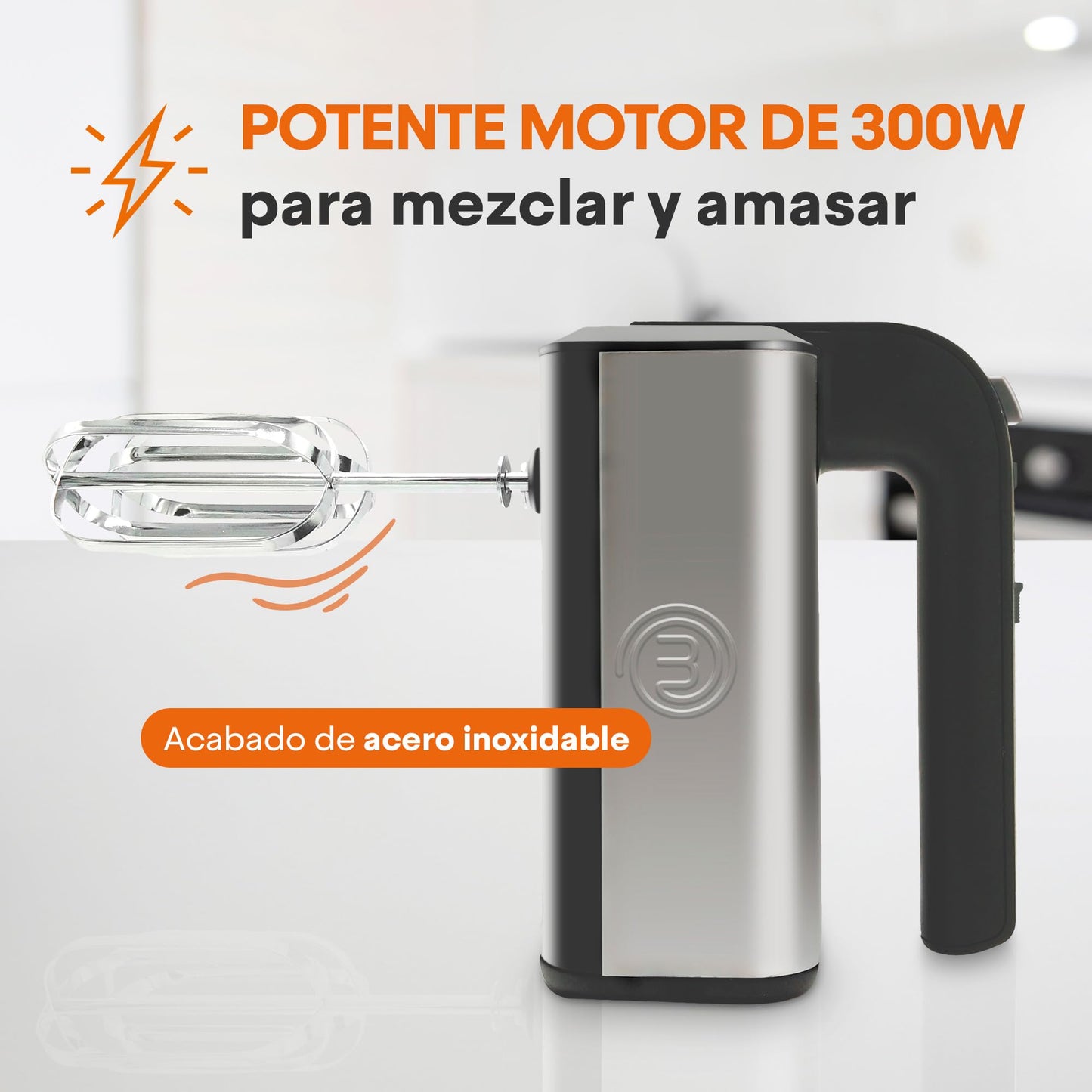 Hukën x MasterChef | Batidora de Mano Mix+ | Eléctrica Multifuncional con Amasadora y Mezcladora Turbo | 5 Velocidades | Con Aspas Intercambiables |