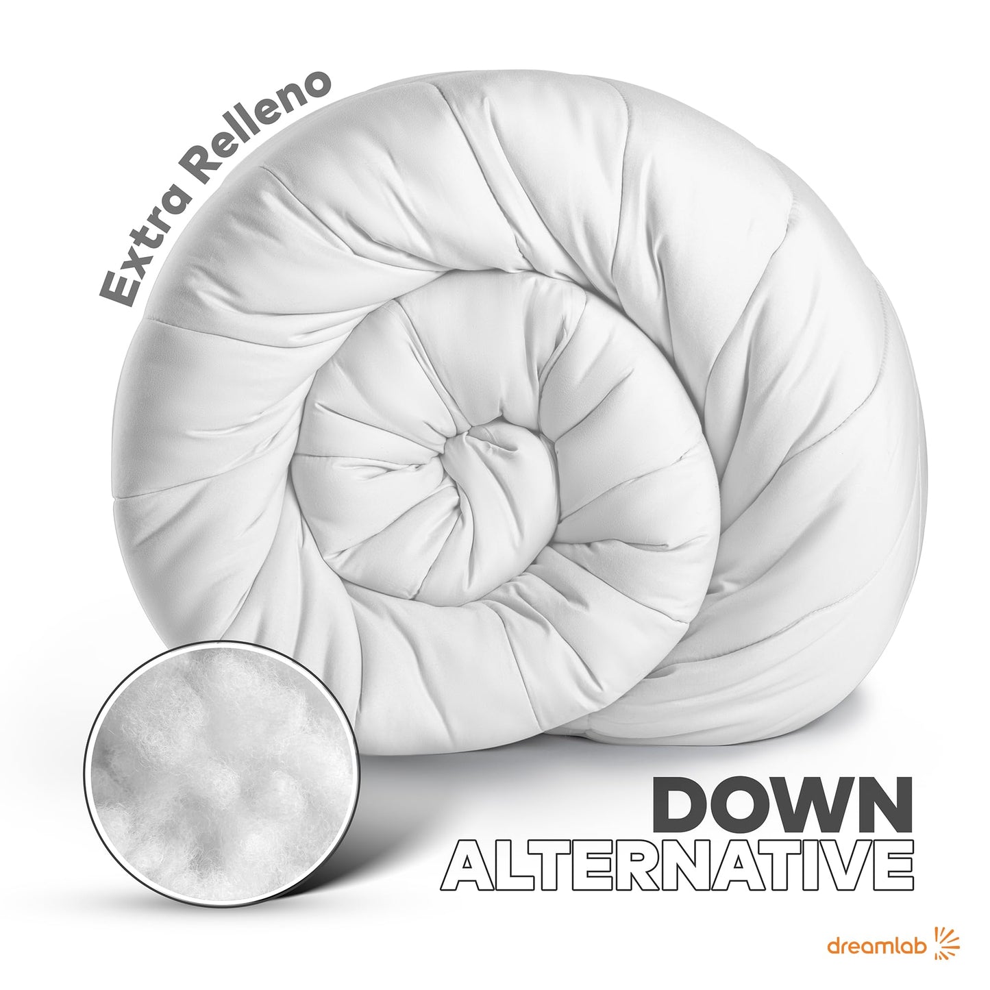 Edredón Acolchado Dreamlab Blanco Relleno de Microfibras Hipoalergénico King Size para Toda Estación