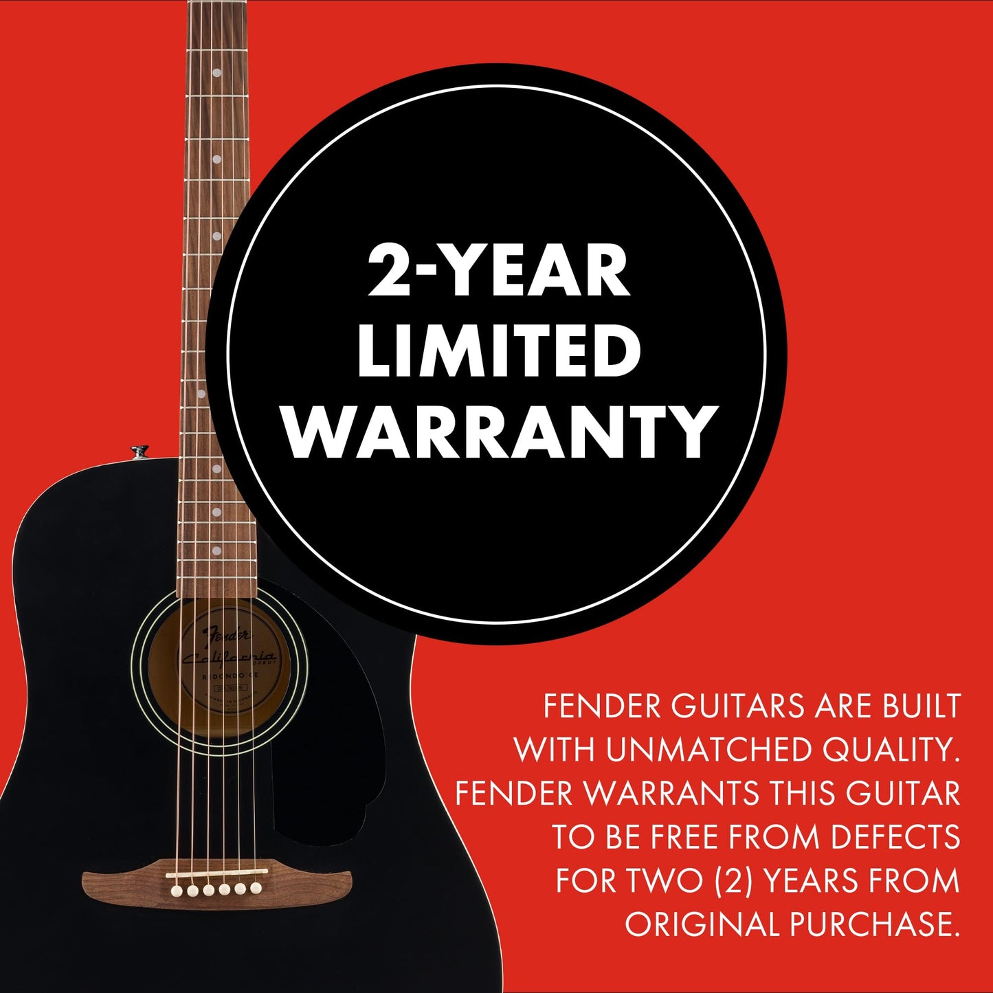 Fender Guitarra Electroacústica California Debut Redondo™ CE, Spruce Top, Black Pickguard, Black