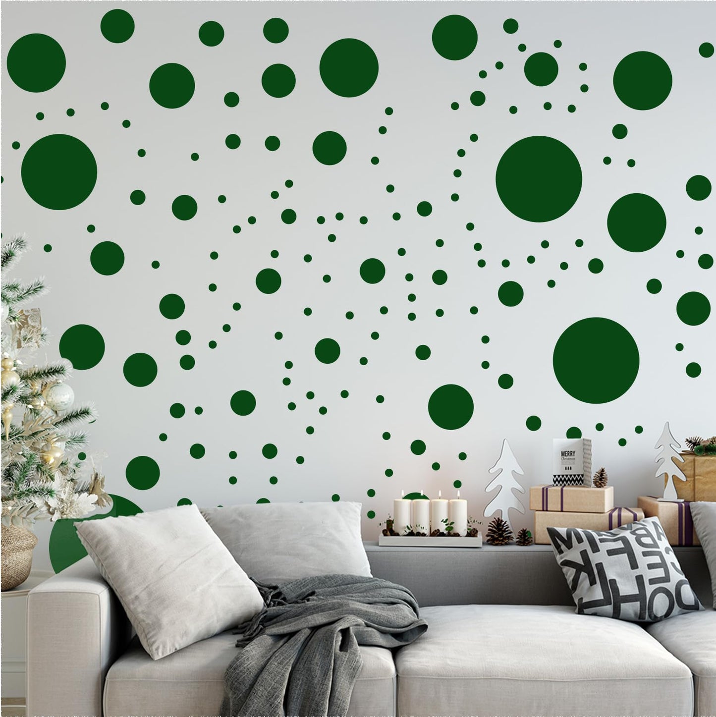 StickerDeen 500 pegatinas de pared con círculos de lunares surtidos para recámara de niños, sala de estar, aula, decoración de sala de juegos, calcomanías de pared de vinilo extraíbles (verde oscuro)