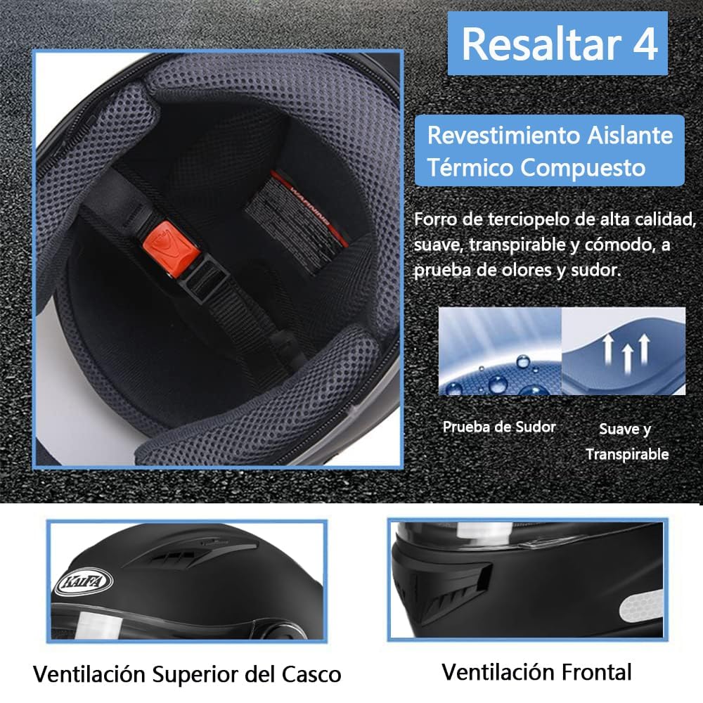 Casco de Moto para Motocicleta Integral Ajustable - Casco Motocicleta Integral con Lente antivaho HD, Babero de vellón extraíble Respirable y Ligero Matte Abatible Todas Las Tallas, Talla Única
