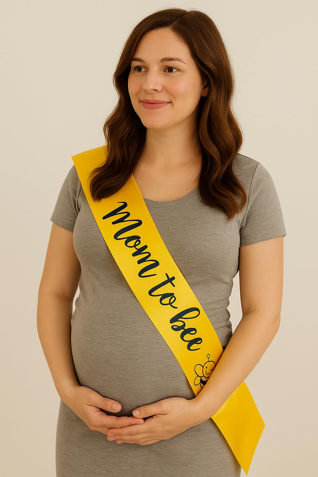 Faja de ducha para mamá a ser abeja, color amarillo y negro con pasador de seguridad ajustable