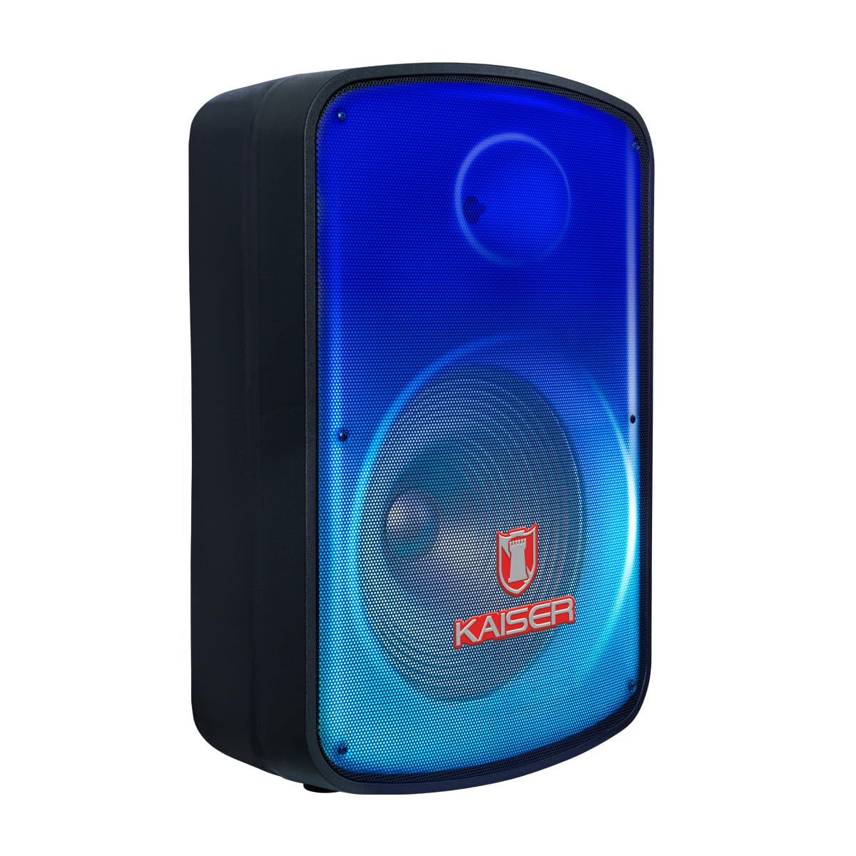 Kaiser Bocina Bluetooth de 8 Pulgadas con Luz Tipo Flama, KSR-Link, Recargable, FM, USB, Micro SD, Aux, Grabación, Micrófono Alámbrico, Control Remoto, Potencia 20W RMS KSW-1108