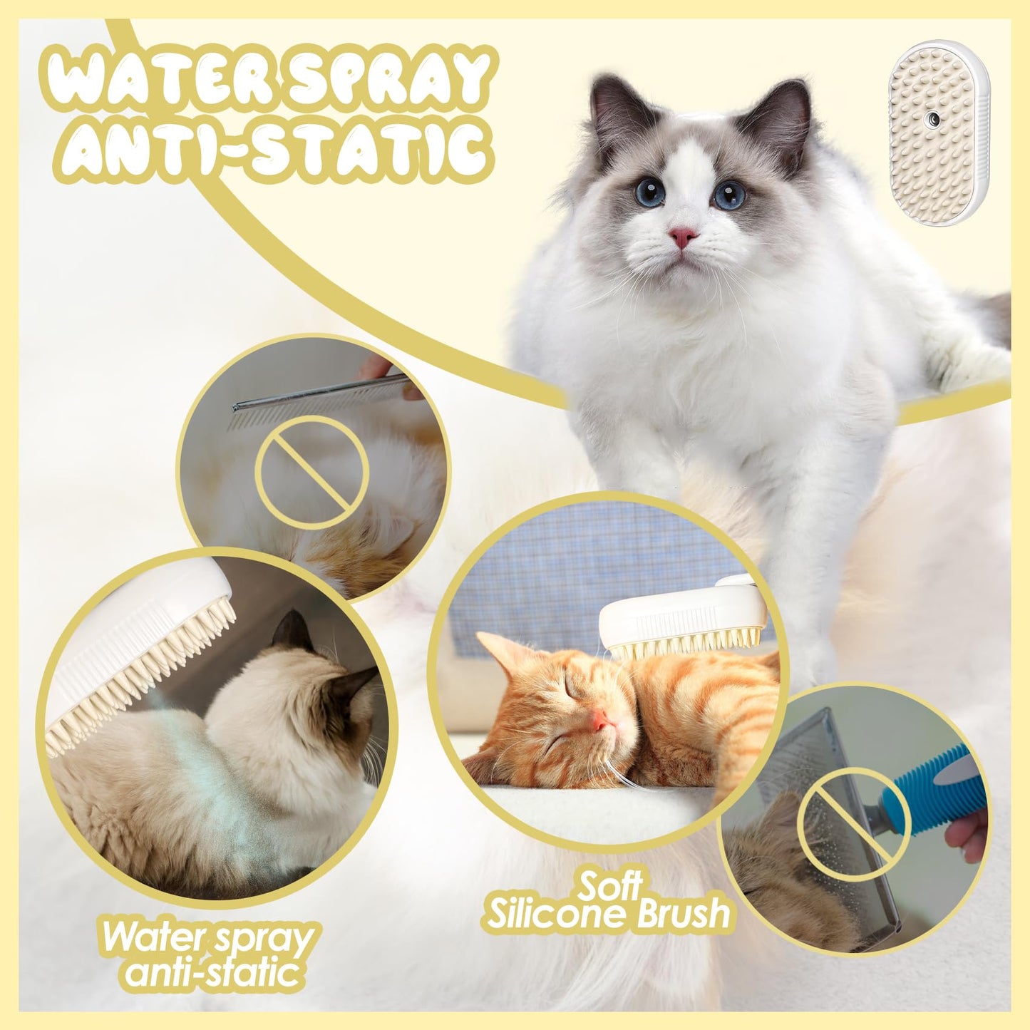 Hkpetbruh Cepillo De Aseo De Vapor Para Gatos Y Perros - Herramienta De Spa Para Mascotas Fácil De Limpiar Con Cepillo De Agua Y Tecnología De Depilación