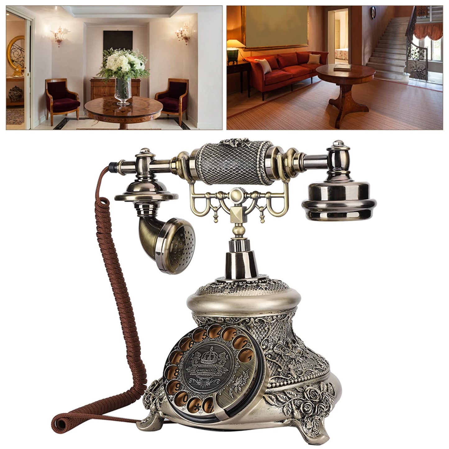Teléfono Antiguo, Teléfono Giratorio Ms-5700D Resina, Clásico, Antiguo, Tocadiscos, Teléfono Decorativo, Rotación, Teléfono Europeo para Escritorio, Oficina en Casa, Teléfonos de Oficina, Línea Fija