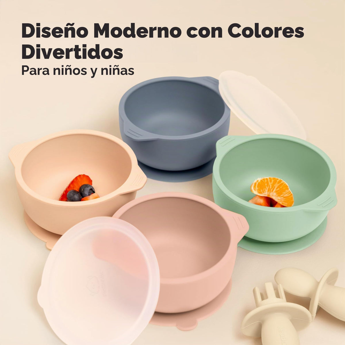 KeaBabies Juego de 2 Cuencos para Bebés con Succión, Tapas - Cuencos de Succión para Niños Pequeños de Silicona de Grado Alimenticio, Sin BPA, Apto para Lavavajillas, Esenciales para Comer para Niños