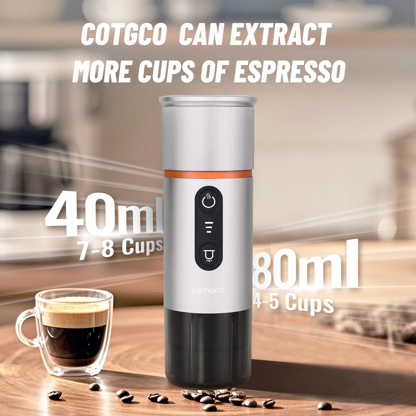 COTGCO - Cafetera portátil para viajes: cafetera portátil, autocalentamiento, haz 8 tazas de café de una carga, café en cualquier momento - Compatible con cápsulas Nespresso - Blanco