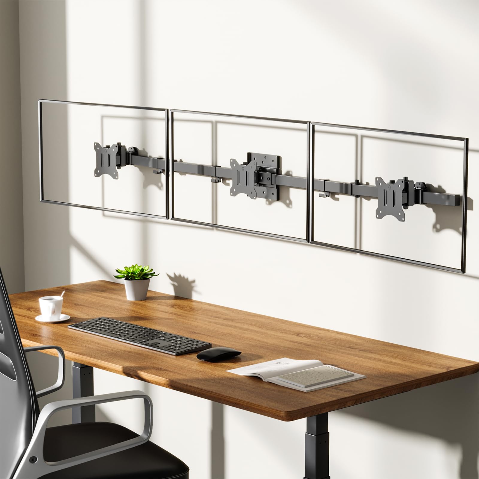 Soporte para Monitor WALI Negro con Brazo Triple e Inclinación para 3 Pantallas de 17 a 32 Pulgadas