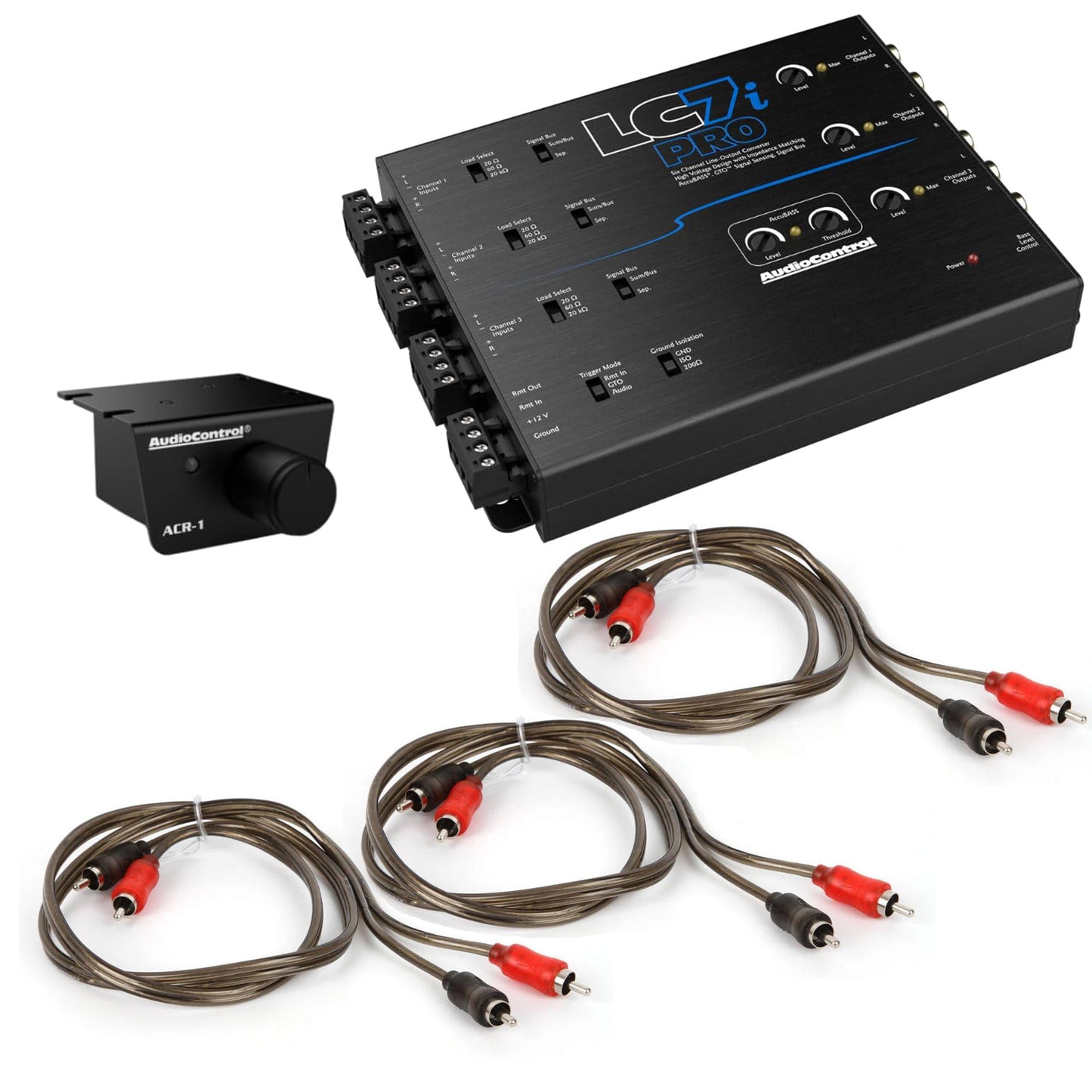 AccuBASS - Kit convertidor de salida de línea de 6 Ch, procesador LC7iPro y cables RCA sin oxígeno de 3 pies