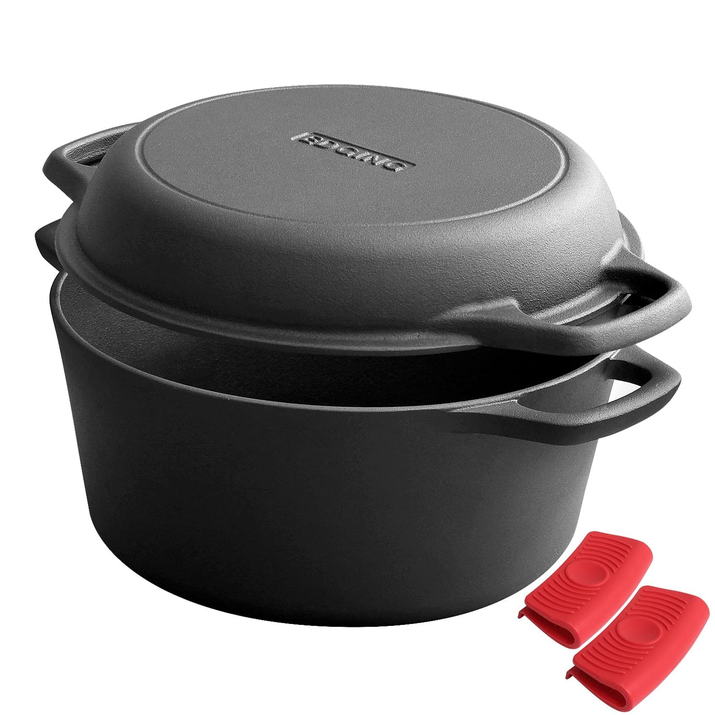 EDGING CASTING - Olla de hierro fundido presazonada 2 en 1 con tapa de sartén, sartén de hierro fundido con doble asa, para interior y exterior para pan/freír/hornear/acampar/barbacoa, 5 cuartos