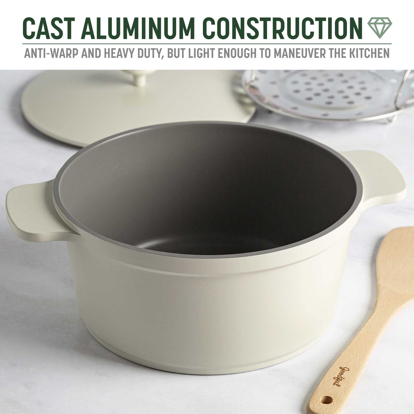 Goodful - Olla todo en uno, antiadherente de revestimiento múltiple, horno holandés fundido de alto rendimiento con tapa a juego, estante para asar y volteador, hecha sin PFOA, utensilios de cocina