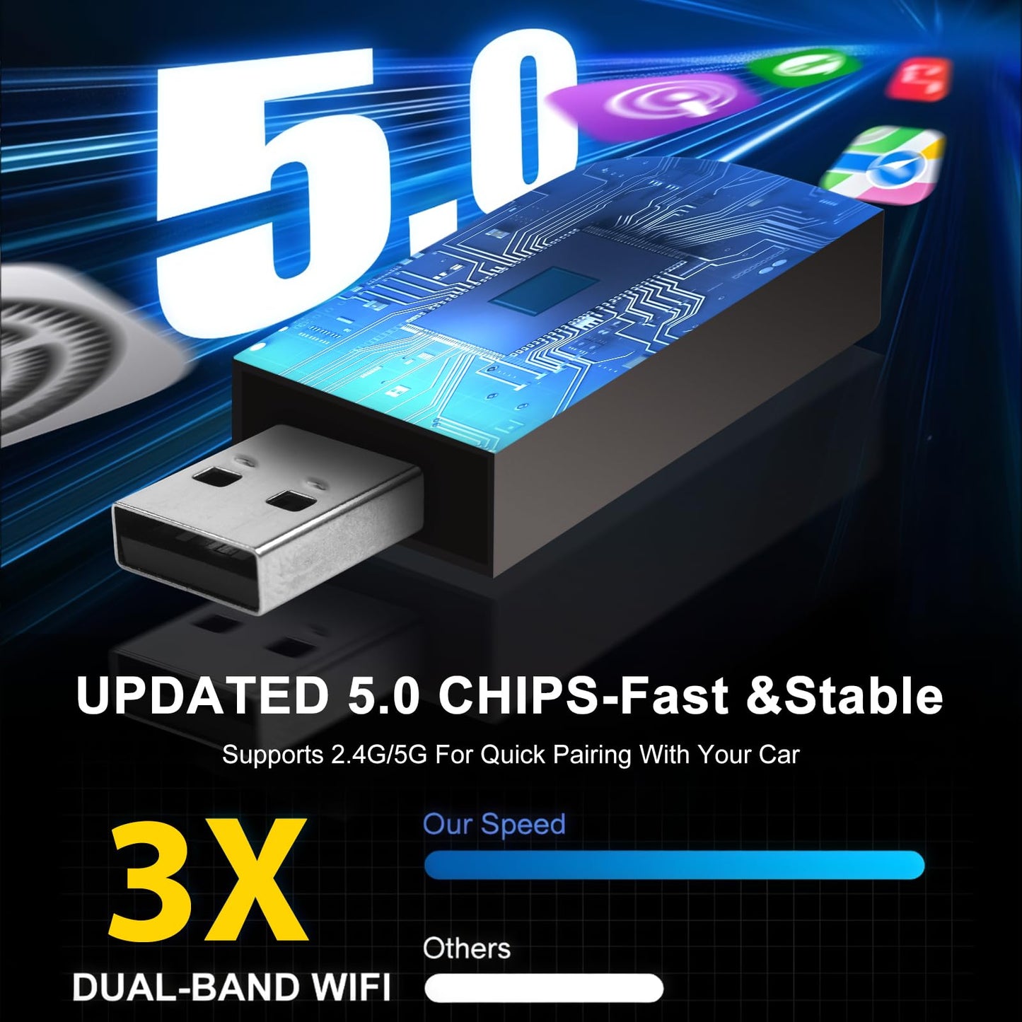 Pyniro Adaptador automático inalámbrico 2 en 1 CarPlay/Android, Plug & Play CarPlay Dongle se Convierte con Cable a inalámbrico con USB y USB-C/Tipo-C, conexión automática rápida, Control Estable y