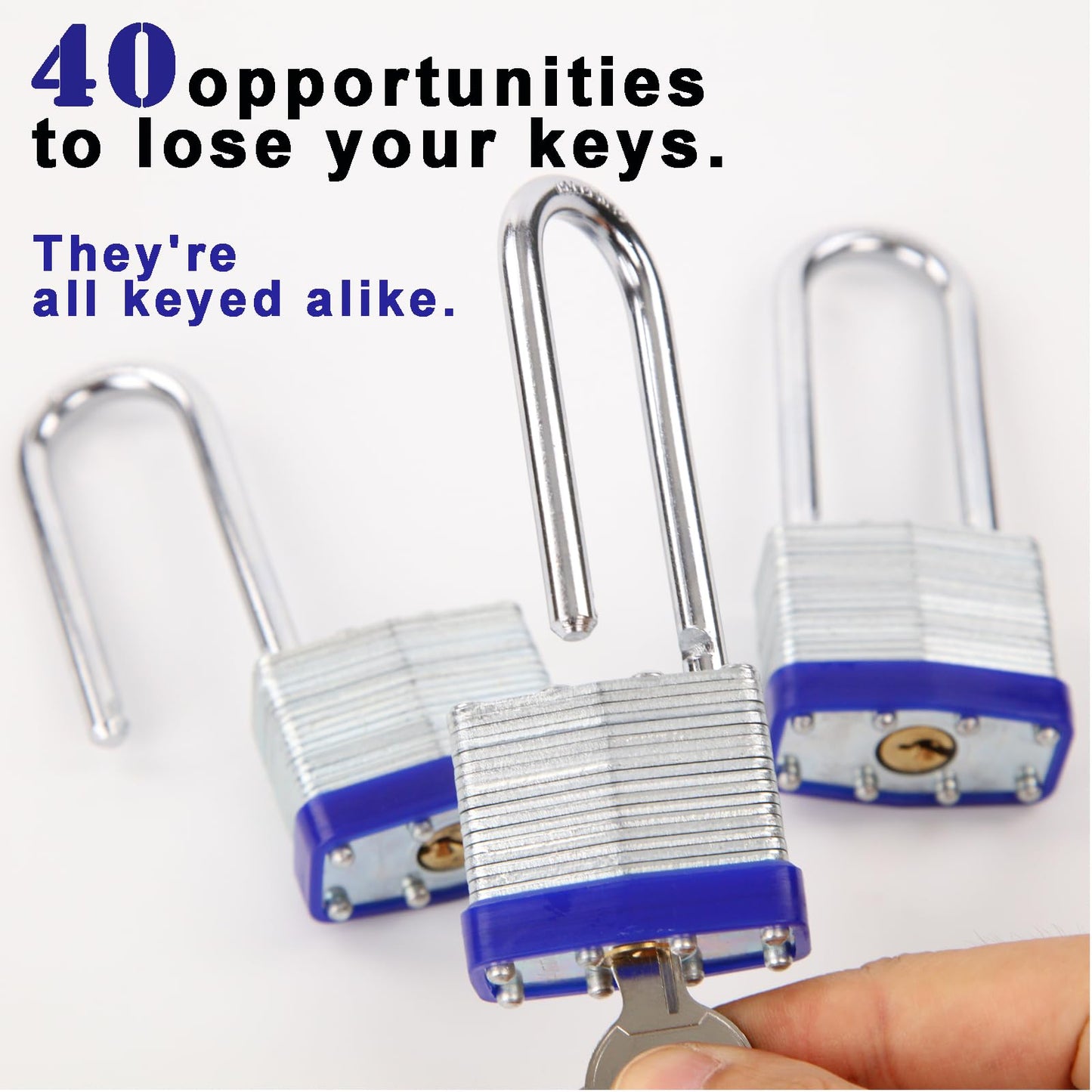 Candados Laminados SEPOX Acero Resistente Grillete Largo 40 mm Paquete de 20 Unidades con Llaves Grandes