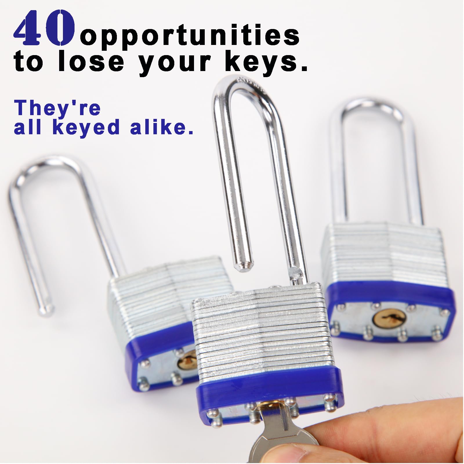 Candados Laminados SEPOX Acero Resistente Grillete Largo 40 mm Paquete de 20 Unidades con Llaves Grandes