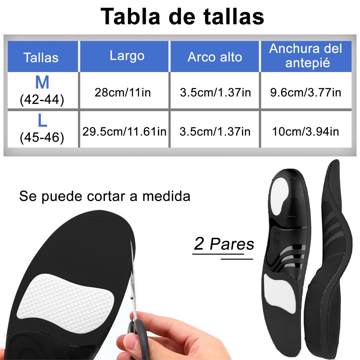 Plantillas Ortopédicas de Gel para Pie Plano con Memory Foam para Aliviar Dolor de Pies para Hombre