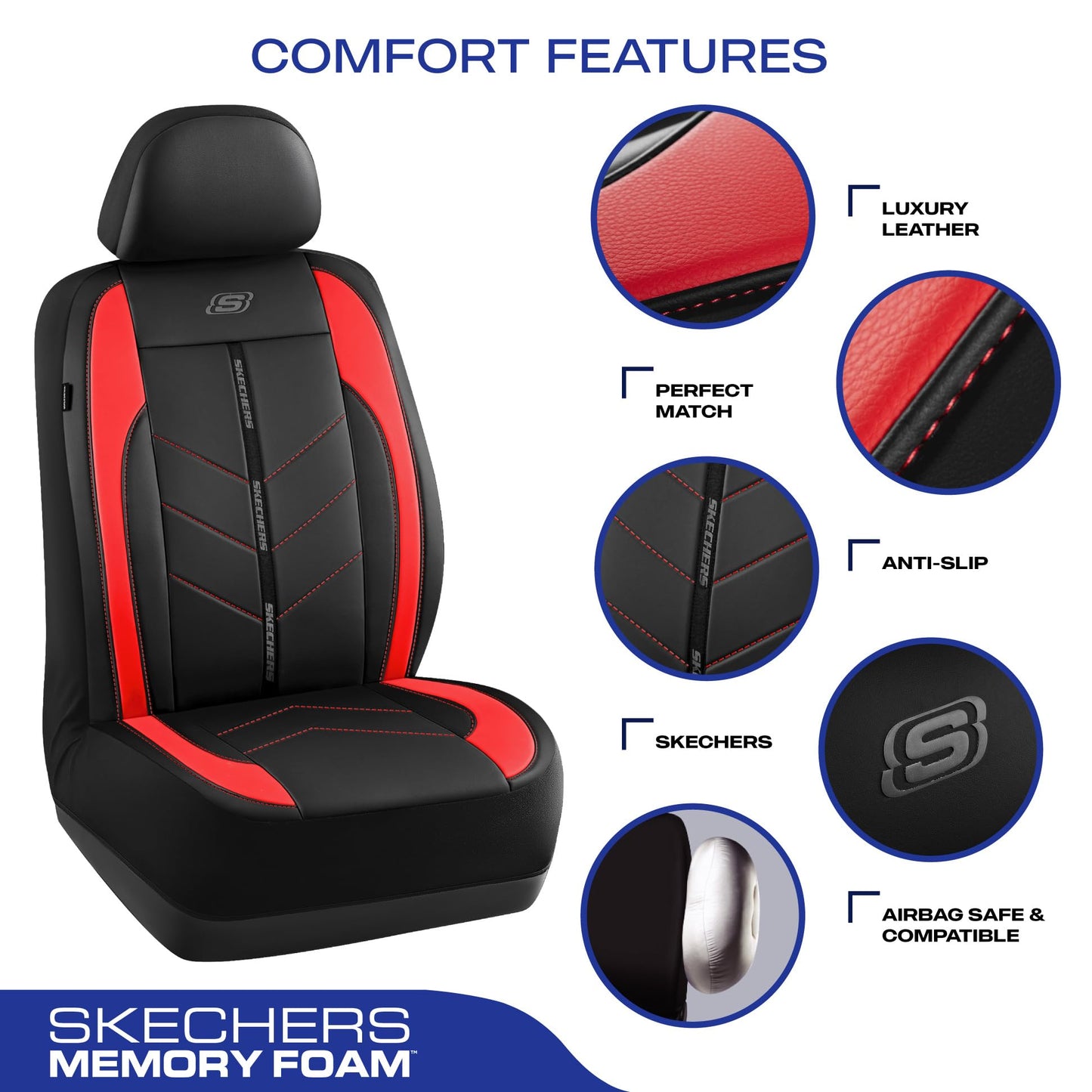 Skechers Fundas para Asientos de Coche, Fundas de Asiento de Piel Sintética de Lujo, Protector de Asiento de Coche Impermeable Antideslizante para Asientos Delanteros, Accesorios para Coche
