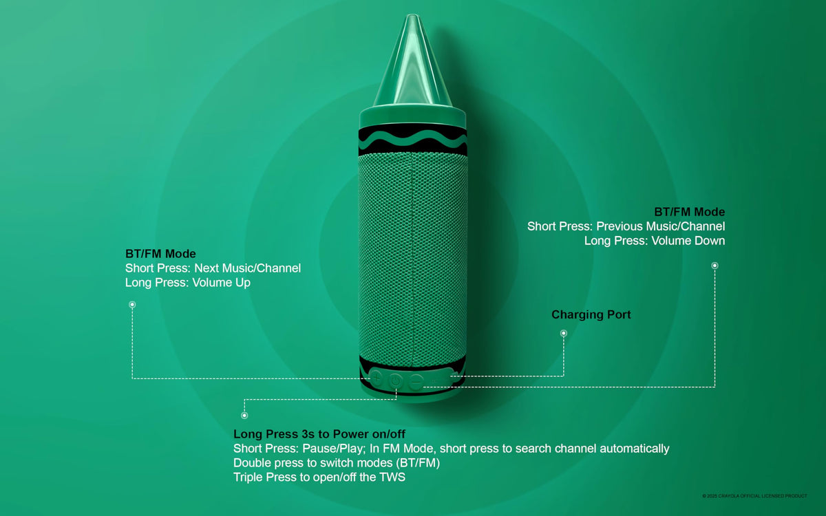 Altavoz Bluetooth Portátil Crayola 20W Sonido HD para Niños con Batería Larga Duración y Emparejamiento TWS