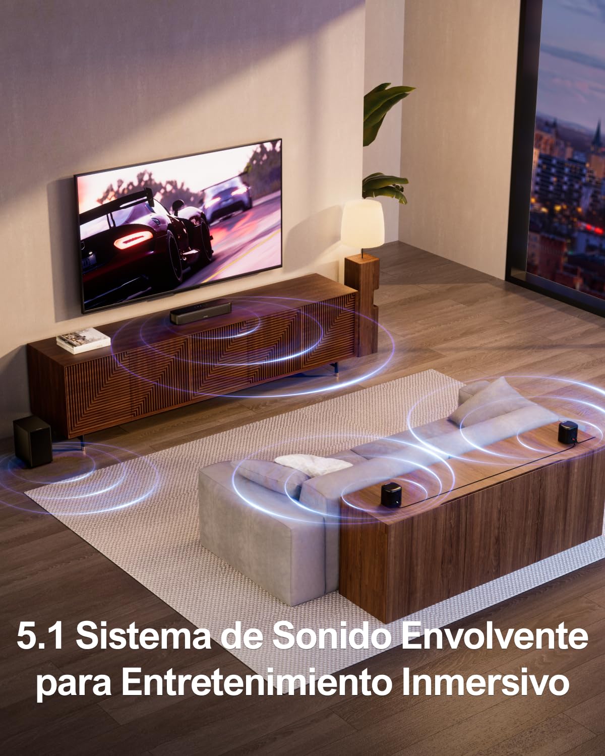 ULTIMEA 5.1ch Barra de Sonido de con Subwoofer, Sistema de Sonido Envolvente Virtual de Teatro en Casa para TV, Control de App, 2 Altavoces Envolventes, Opt/AUX, Potencia Máxima de 250W, Aura A30