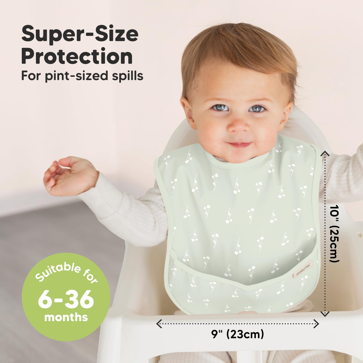 KeaBabies - Paquete de 3 baberos impermeables para comer – Baberos ligeros de alimentación para niños pequeños con gran colector de alimentos, a prueba de desorden, esenciales para comer bebés de