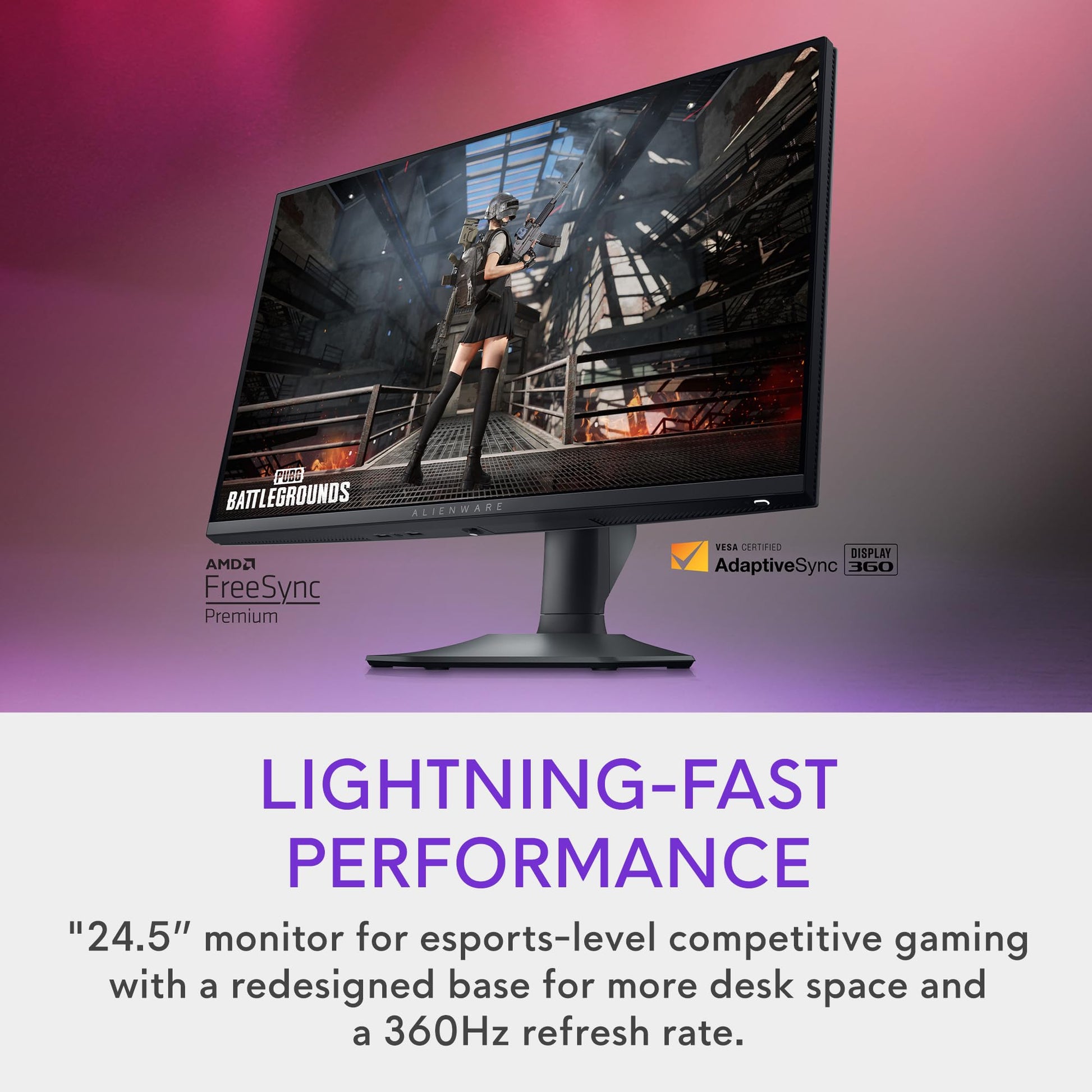 Alienware AW2523HF Gaming Monitor - 24.5-Inch (1920x1080) 360Hz Display, AMD Free Sync, Height/Tilt/Swivel/Pivot Adjustability, Dark Side of The Moon