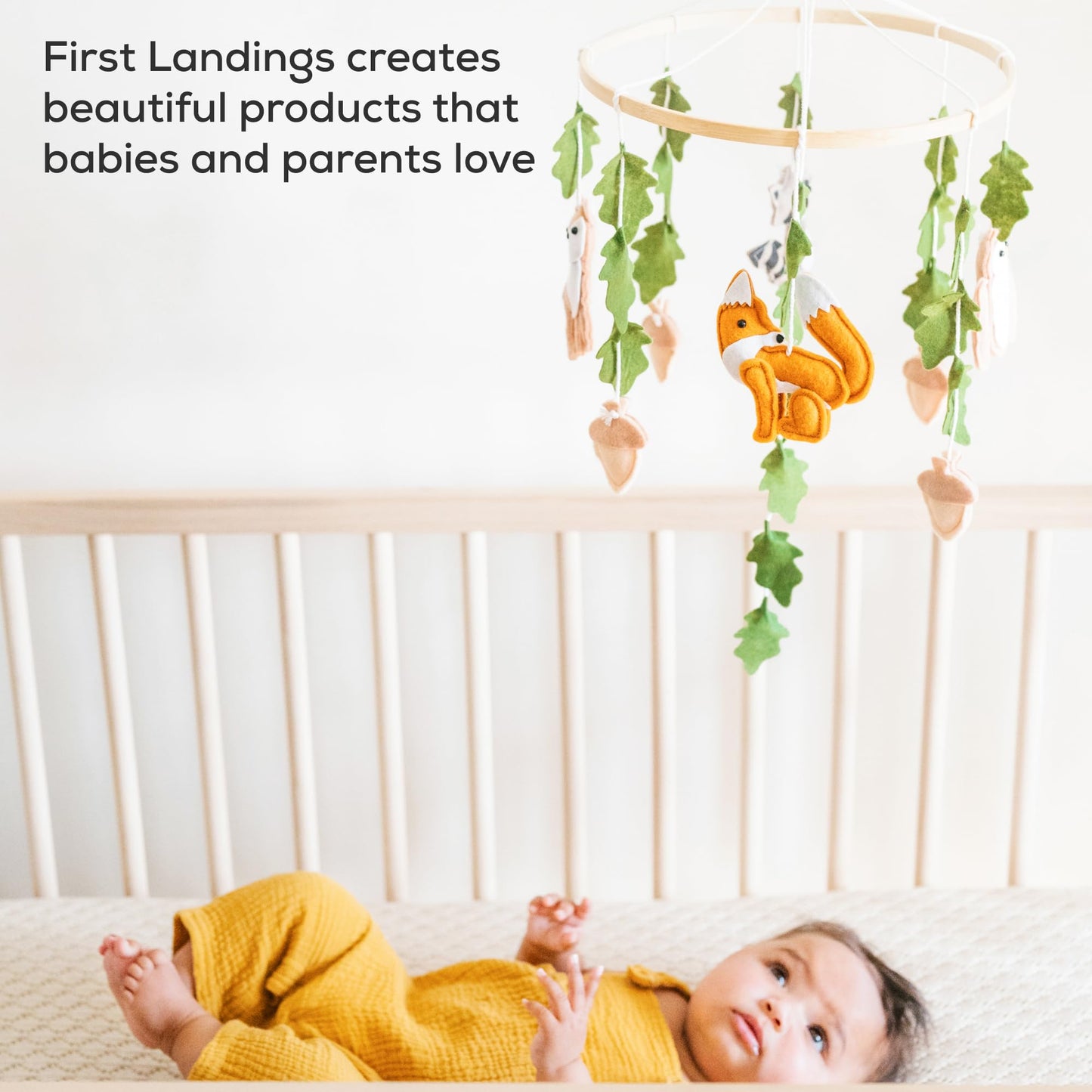 Woodland Mobile for Crib by First Landings - Baby Nursery Mobiles - Woodland Nursery Decor - Crib Mobile Baby Boys and Girls - Baby Mobile with Fox Decor - Forest Animals Woodlands Theme - Baby Gift