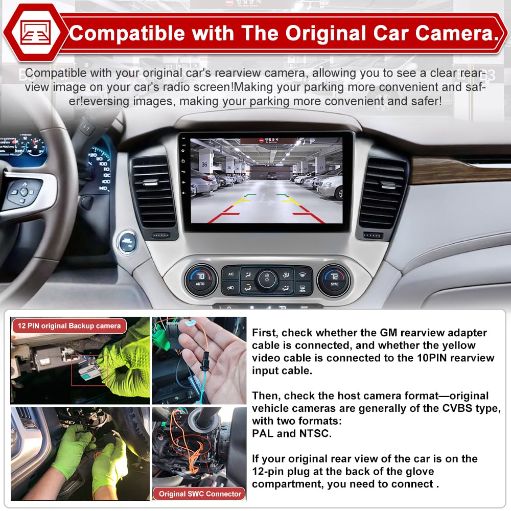 [4 GB+64 GB] Radio estéreo para coche Chevrolet Suburban Tahoe Yukon 2015-2019 | Android 15 | Octa-Core 10.1 pulgadas visualización táctil | CarPlay inalámbrico y Android Auto | GPS WiFi Bluetooth |