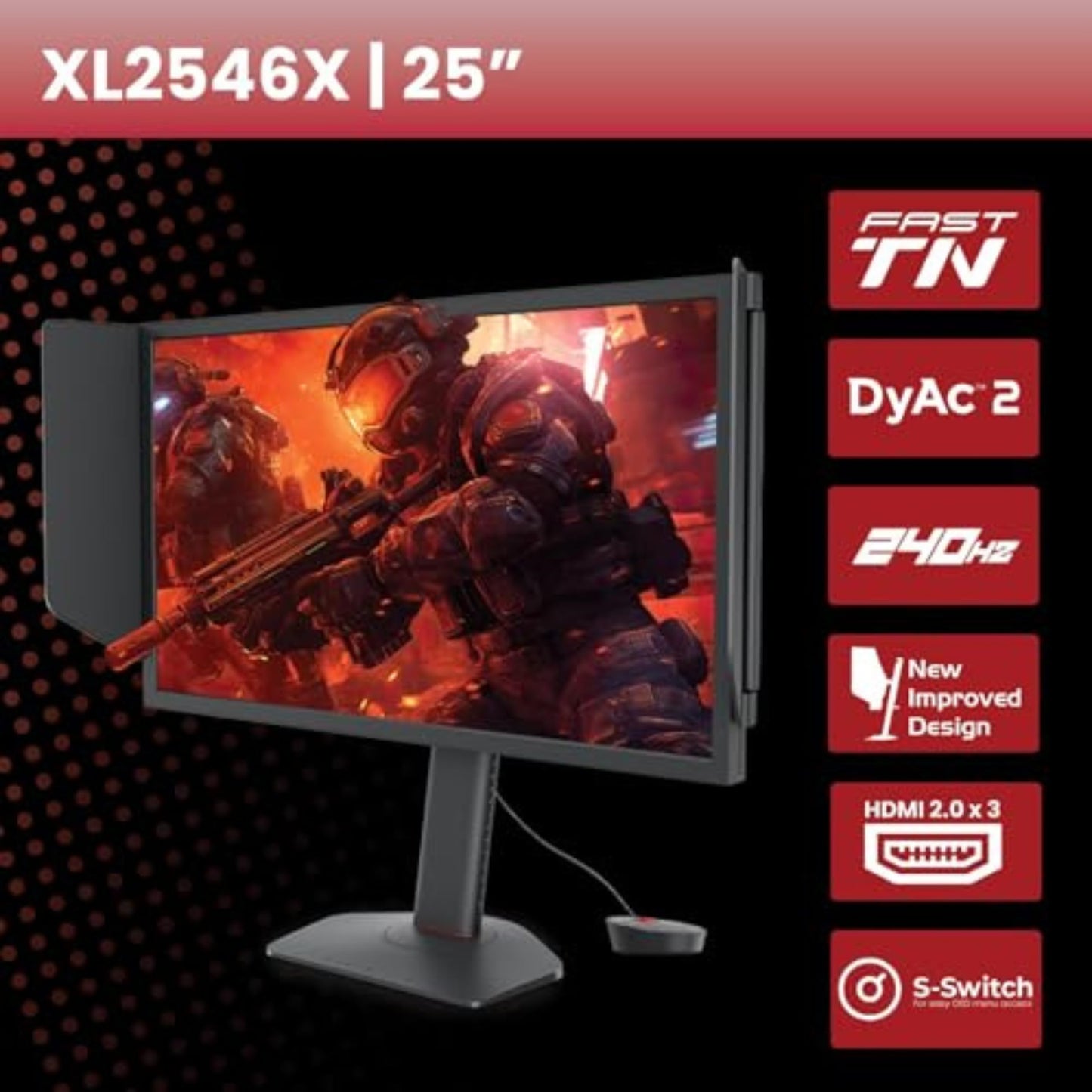 BenQ Monitor de Juegos Zowie XL2546X de 24.5 Pulgadas, TN rápido de 240Hz, DyAcTM2, 1080p