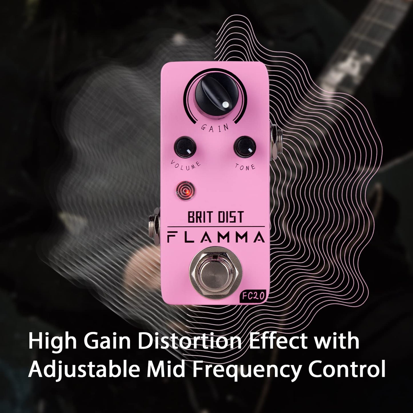 Pedal de Distorsión Flamma FC20 Alta Ganancia y Control Ajustable para Guitarra Eléctrica