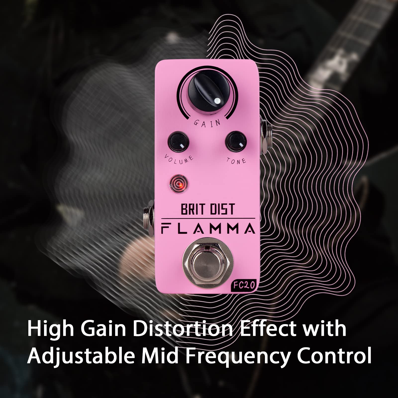 Pedal de Distorsión Flamma FC20 Alta Ganancia y Control Ajustable para Guitarra Eléctrica