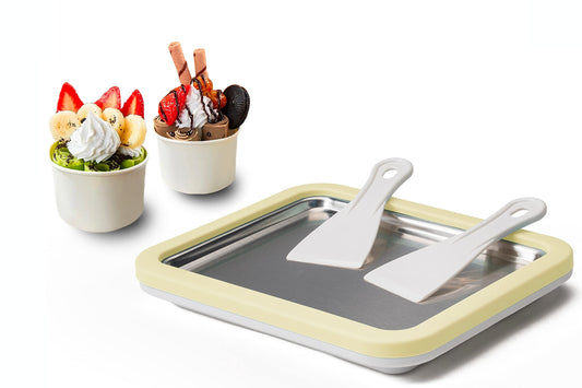 Máquina de Helado Enrollada JoyMech Blanca con Sartén de Puntos Dulces para Hacer Helado y Granizados