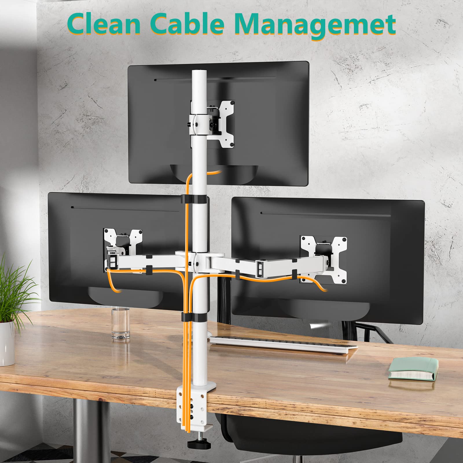 Soporte de Monitores Triple WALI Blanco Ajustable para Tres Pantallas de Hasta 27 Pulgadas