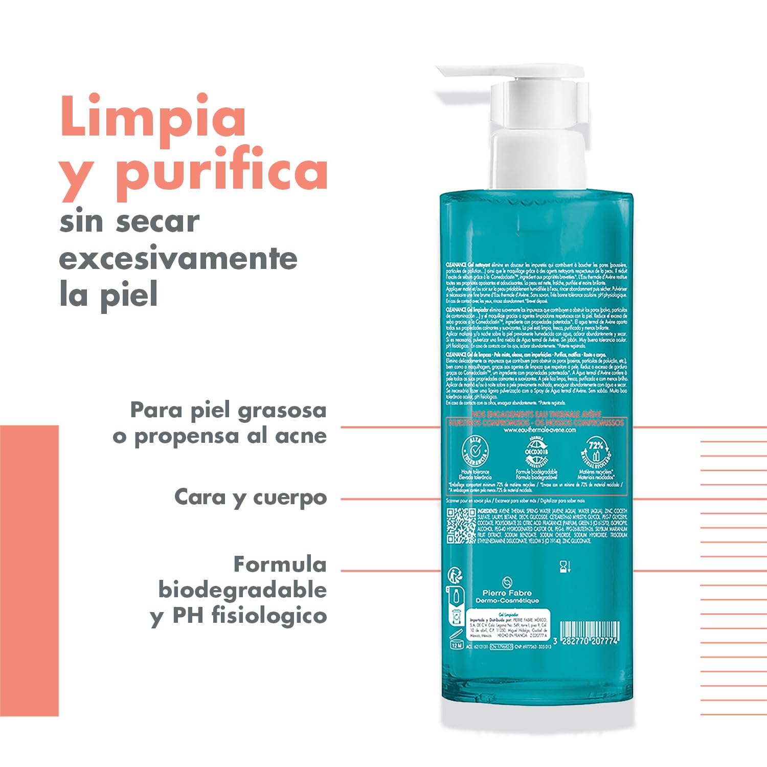 Avène Cleanance, Gel Limpiador para Piel Grasa, 400ml