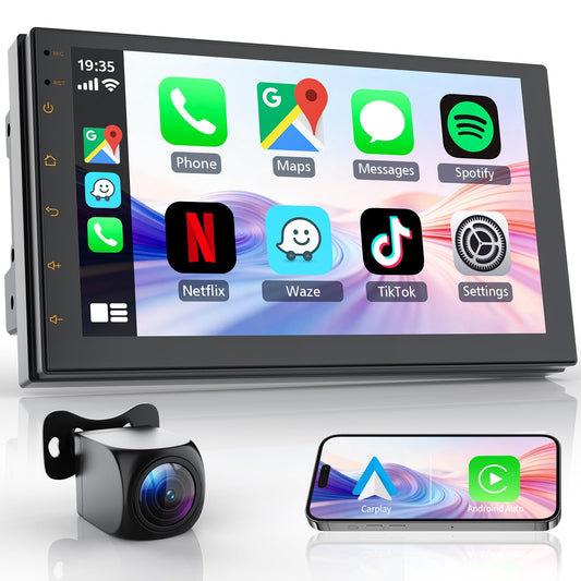 Receptor Estéreo Haudio Negro con Pantalla Táctil de 7 Pulgadas y Apple Carplay para Coche