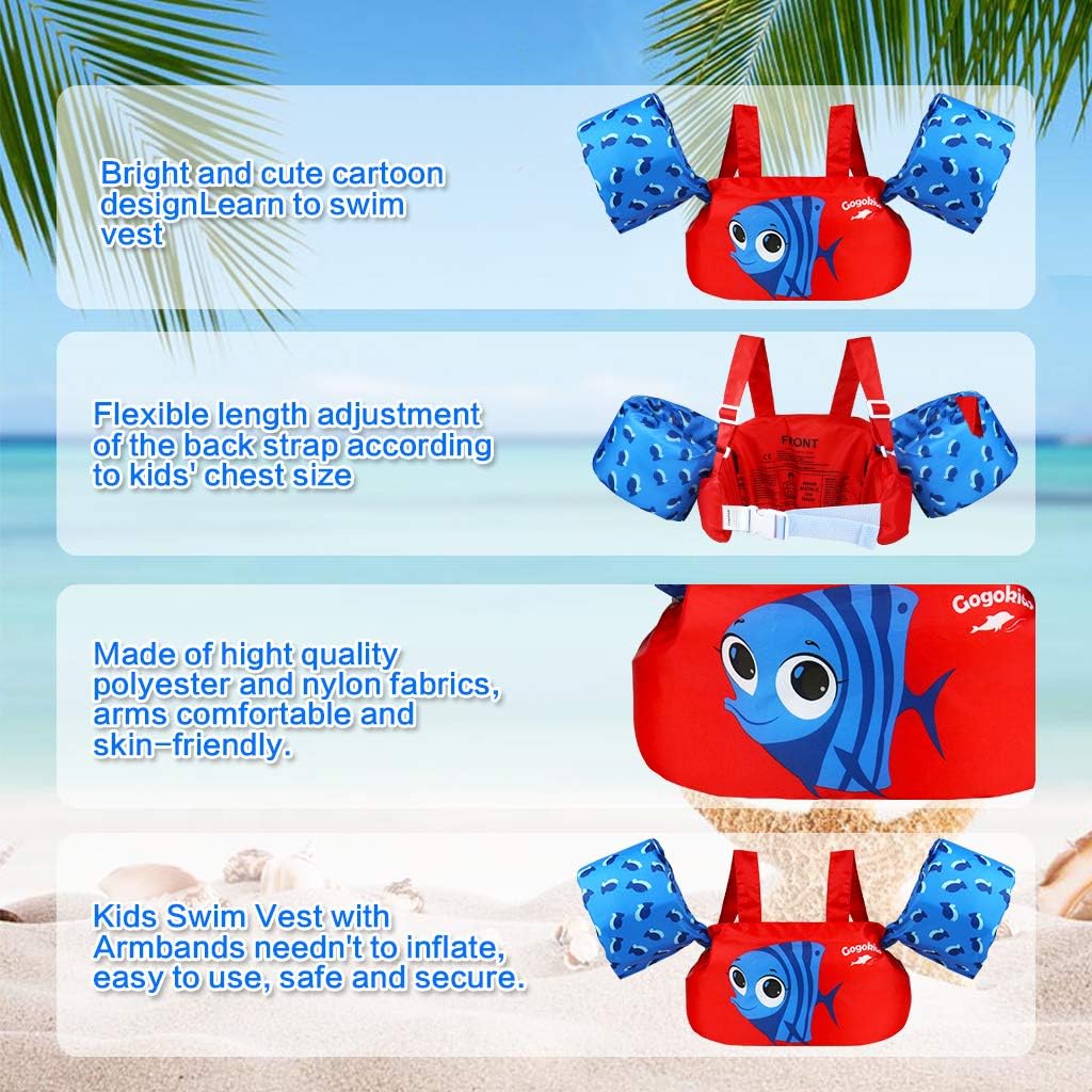 Gogokids Chaleco de natación para niños, flotadores para niñas y niños de 9-13-18-23 kg, flotadores de alberca con alas de Agua y Correa de Hombro para niños de 2-6 años